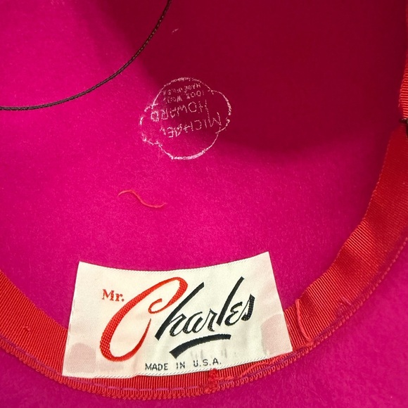 Vintage Mr Charles Pink Wool Hat Feather Wide Brim Dress Church Derby USA main image 6